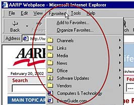 screen shot of dropdown favorite list