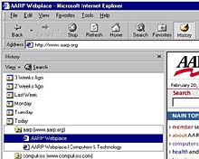 screen shot of history drop down box