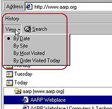 screen shot of history sorting options