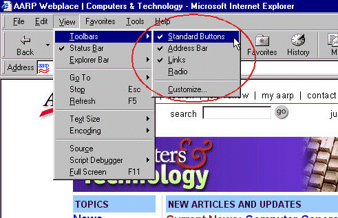 screen shot of checkmarks in front of view toolbar