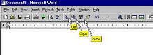 screen shot of callouts for copy, cut and paste icons