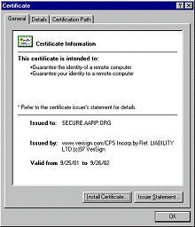 screen shot of certification with issues to and valid from circled