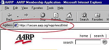 screen shot of HTTPS in address bar of AARP Join Renew site